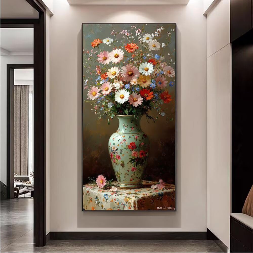 Dipingere con i Numeri, Dipingi con i Numeri per Adulti fiore vaso kit Pittura Fai-da-Te, con 3 Pennelli e Vernice Acrilica, Hobby Creativi Adulti, Decor Regalo 70x140cm (Senza Cornice) z0z-232