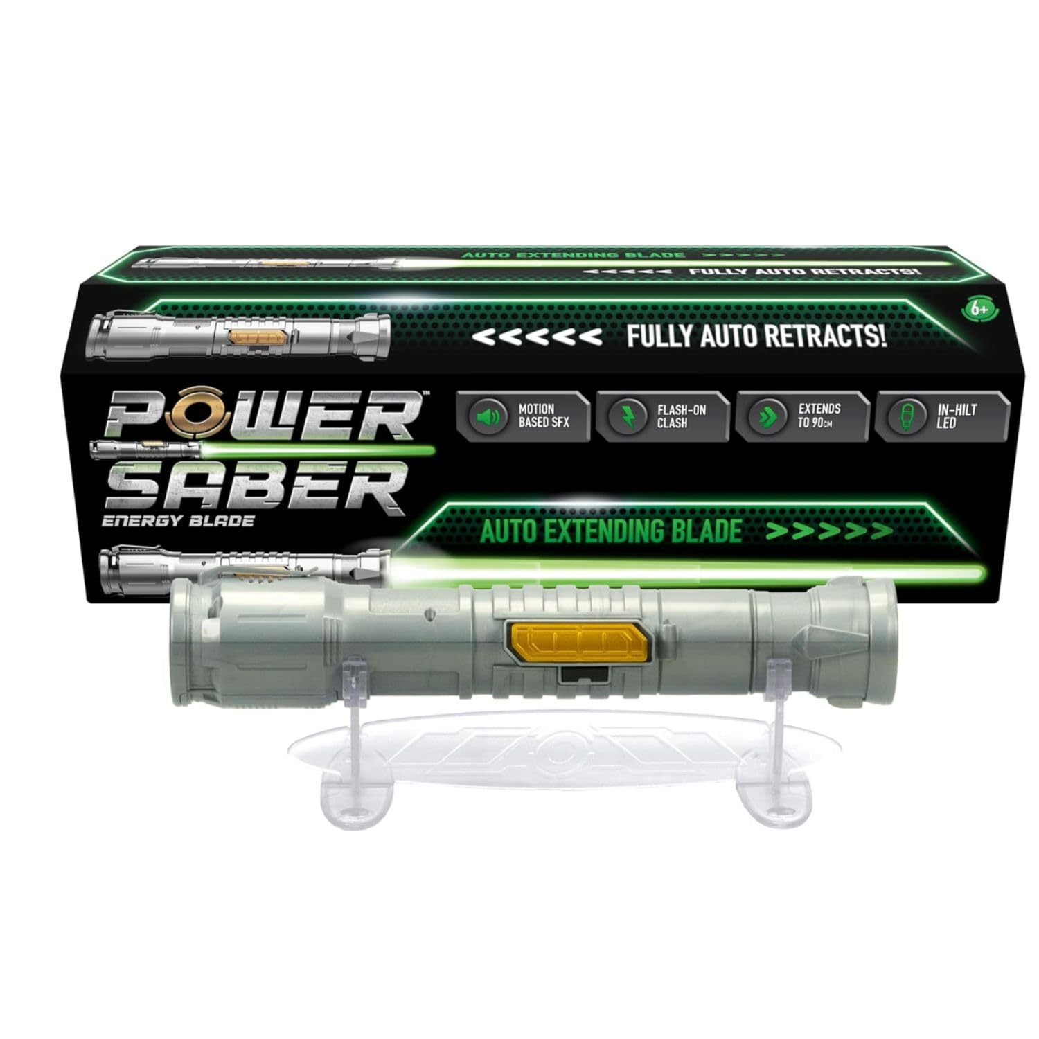 POWER SABER - Vert - Sabre Laser pour Enfants dès 6 ans - Extensible et Rétractable Automatiquement - Jouet Laser Lumineux Réaliste et Sûr - Combat Intergalactique - 30cm/ Déployé 89 cm