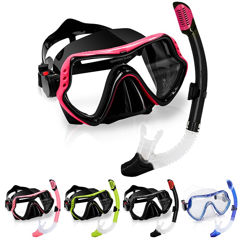Snorkel Mask Dry Snorkel Set Anti-Fog Anti-Leak Diving Mask with Swimmming Goggles Snorkeling Packages for Adult, Kids