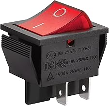 Heschen Rocker Switch On/Off DPST 4 Terminals Red Light 16A 250V AC (50)