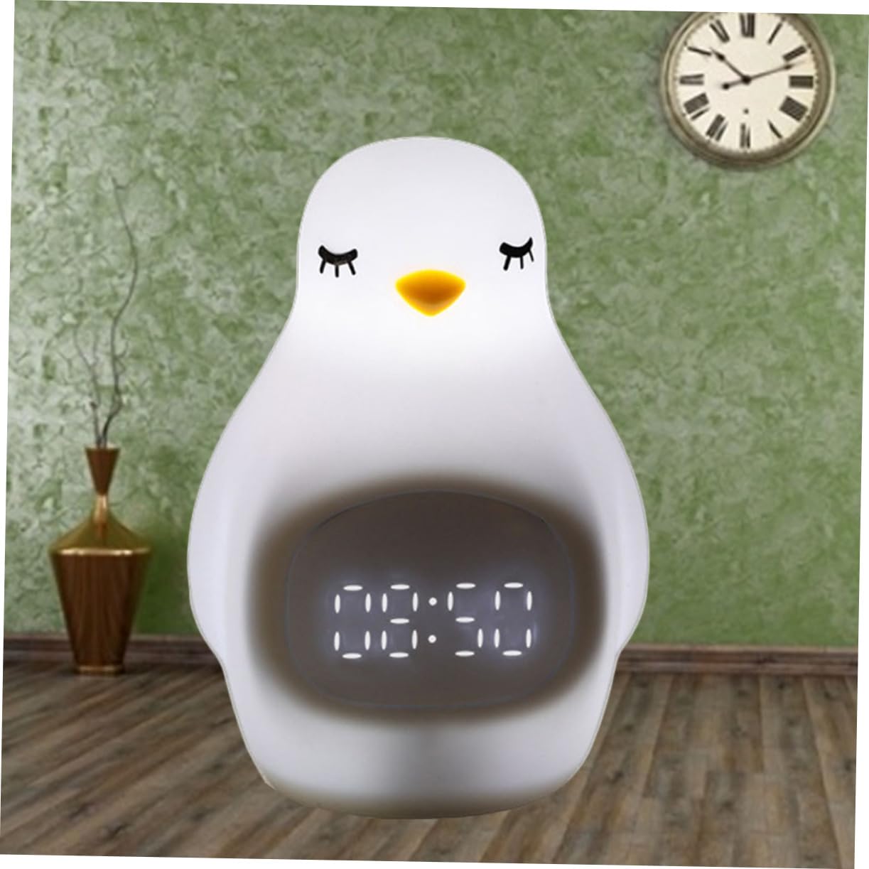 ORFOFE Kreativer LED Pinguin Wecker aus Silikon mit Alarmfunktion und Hautähnlicher Oberfläche Digitale Lampe für Kinderzimmer und Schlafzimmer Weiß