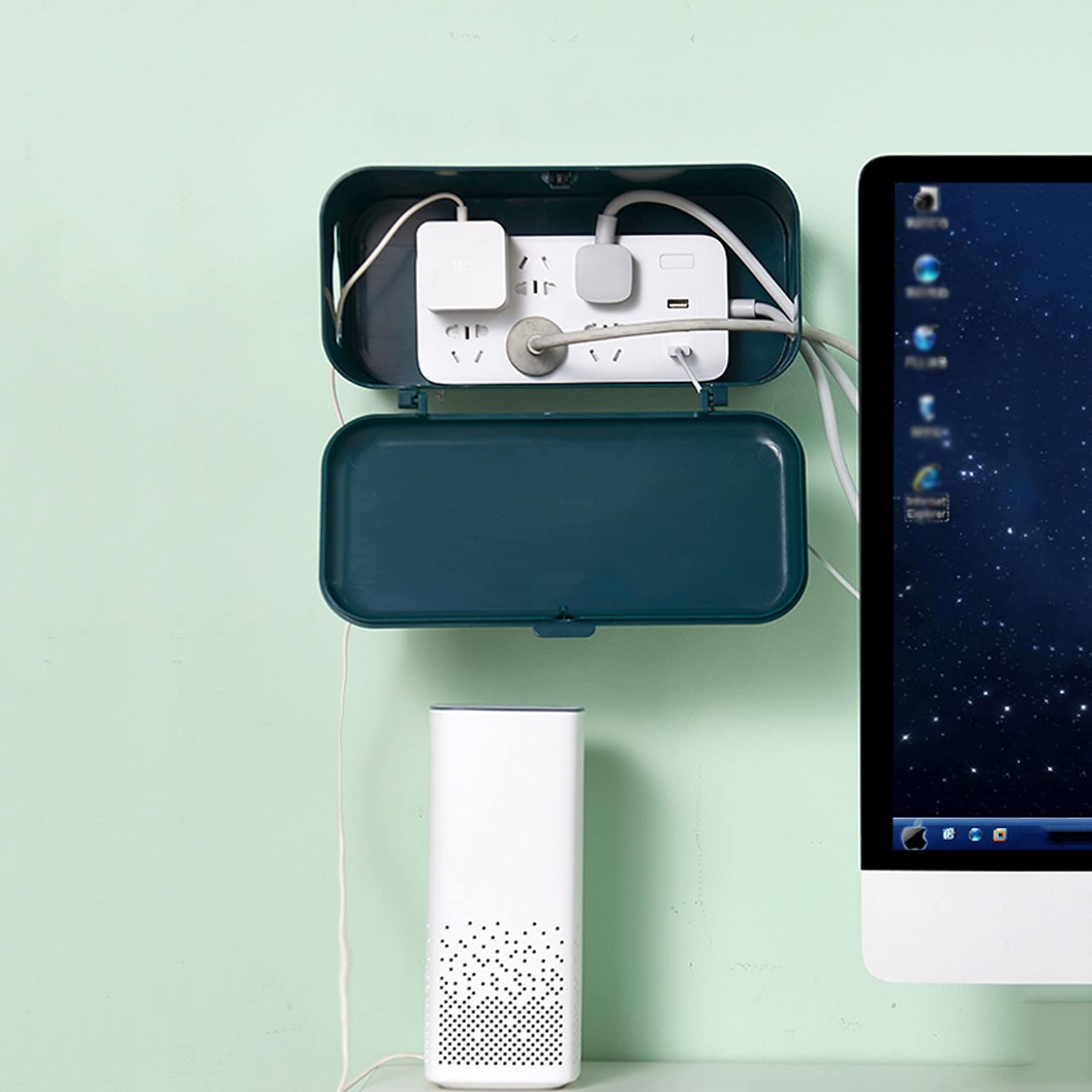 Kabelmanagement-Box Kabel- und Steckdosenleisten-Aufbewahrungsbox Wandmontierte, Nicht stanzende Kabelmanagement-Box Große Kapazitäts-Hohlwärmeableitungskabel Anti-Staub-Box Kabelaufbewahrungsbox (C