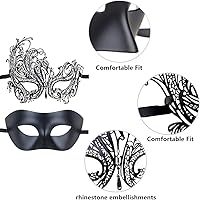Vista 114 de IETANG - Antifaces venecianos para parejas, baile de máscaras, accesorios de disfraz o fiesta, 1 par Negro