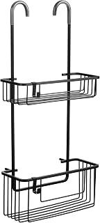 TATAY Colgador Ducha 2 Alturas Aluminio | Resiste Humedad y Corrosión | Soporta 8 kg | Fácil Montaje Sin Taladro | Diseño Moderno | Cesta Ducha Colgar con Drenaje Eficiente | 28 x 15,5 x 56 cm - Negro