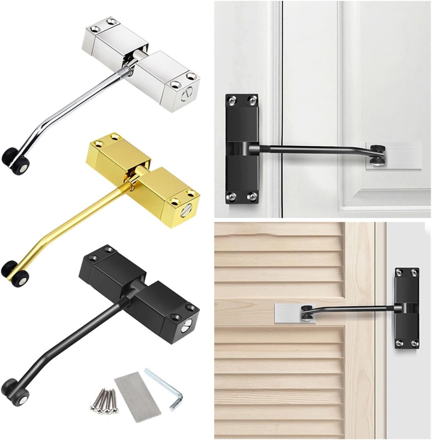 Automatic Door Closers,Door Closer Door Closing Device Buffer Silent Adjustable Door Closing Device Furniture Hardware Stainless Steel Automatic Spring Door Closer Door Opener (Color : Gold)