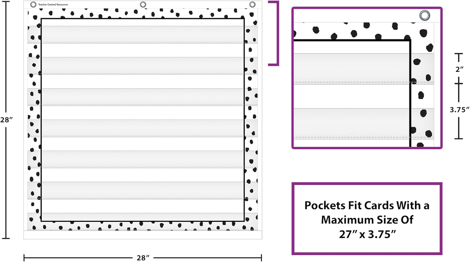 Teacher Created Resources Black Painted Dots on White 7 Pocket Chart (28" x 28") (TCR20103)