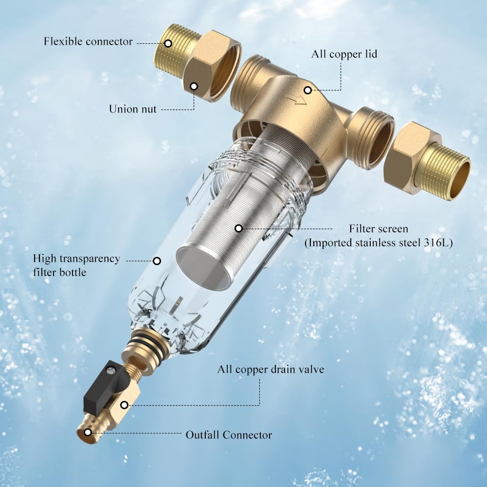 Rückspülfilter Vorfilter Hauswasserwerk – Wasserfilter Garten & Hausanschluss, 1 Zoll Spin Down Sedimentfilter mit 3/4" Adapter, Rostfrei Edelstahl, Vorfilter Gartenpumpe, Wasser Filter Hauswasserfilt