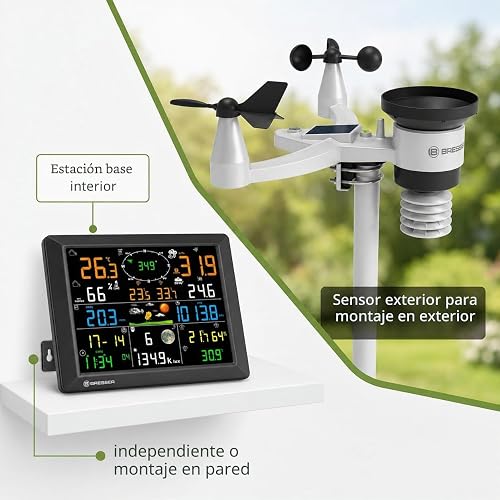 Bresser Station météo, sans fil, portée de 1,5 km, WiFi, capteur extérieur 7 en 1, solaire, UV, vent, pluie, téléversement WiFi, alarme, climat intérieur/extérieur - 7