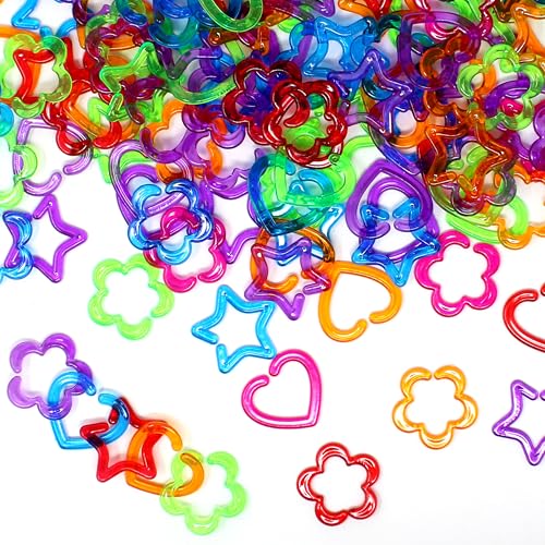 Rainbow Plastic Chain Links for Kids - Transparent Colored Geo Links - 144 pcs Linking Geometric Shapes for DIY Kids Learning Toys, Color Sorting, Shape Recognition for Classroom, Preschool