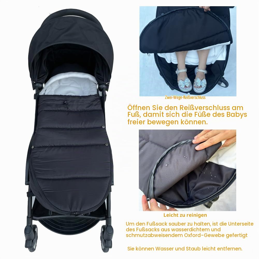 Universeller Kinderwagen-Fußsack, kompatibel mit Babyzen YOYO/YOYO2, Stokke YOYO3 & Bugaboo, Wind- und kältesicher, leicht zu reinigen (Schwarz)
