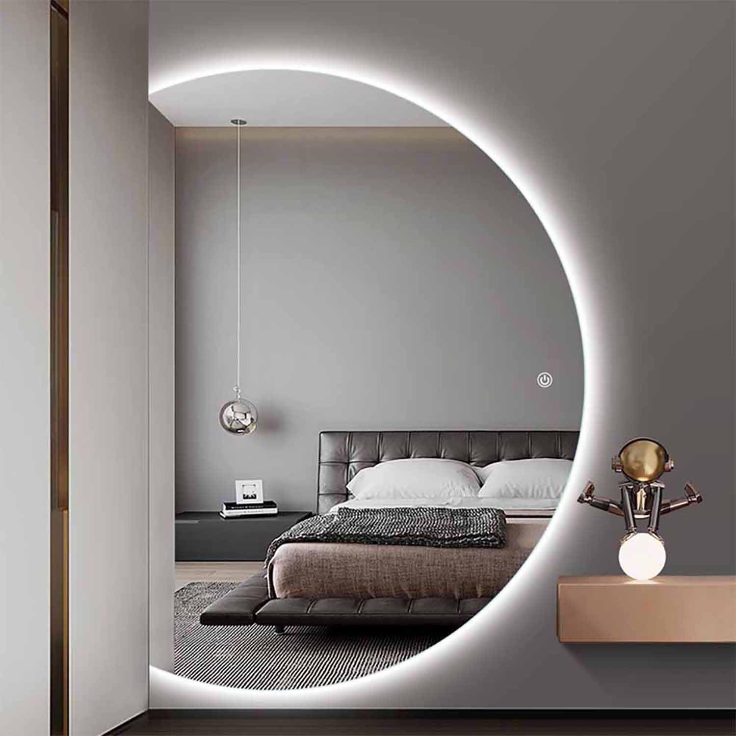 FGXHHS Half Circle Wall Mirror with Dimmable Backlit for Bathroom Vanity, Frameless Makeup Mirror, Mounted Lighted Entryway