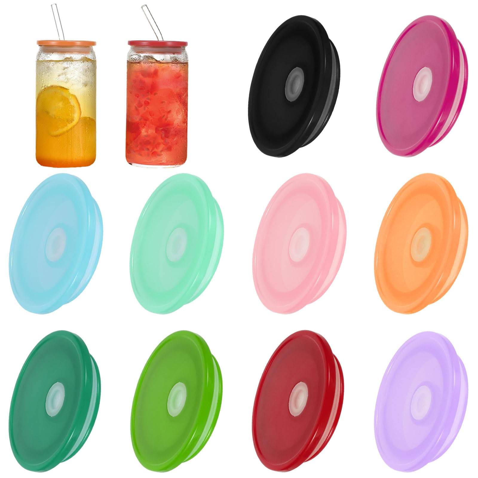 Photo 1 of 10 Pcs Acrylic Lids for 16oz Glass Cups, Colorful Replacement Lids for Tumblers, Spill-Proof Reusable Cup Lid with Straw Hole for Iced Coffee, Beer, Smoothie, Straw Hole Lid for Mason Jars
