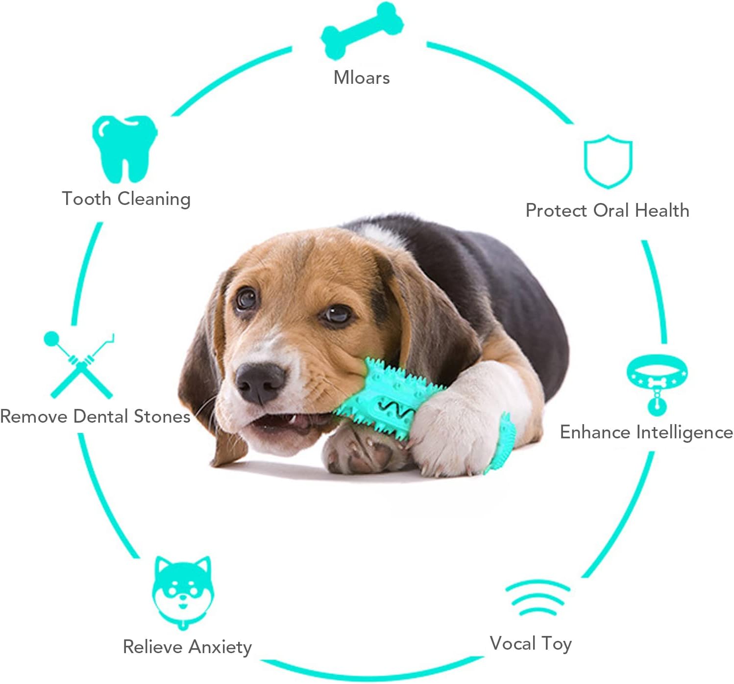 ZJchao ペット鋸歯状臼歯スティック犬歯クリーナー音付き、臼歯洗浄トレーニング用噛むおもちゃ、積極的な噛む人に最適(レイクブルー