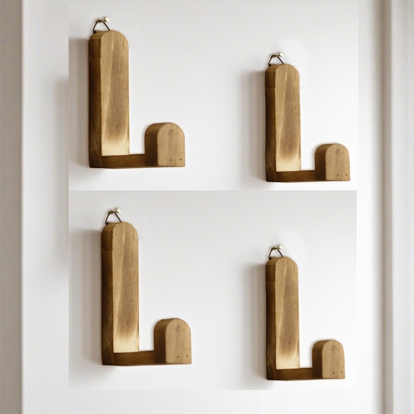 Kouoybt 4PCS Wooden Coat Hooks Wall Mounted, Hat Hooks for Wall, Multifunctional Hangers for Clothes, Entryway Racks for Coats, Hats, Bags, Keys, Towels (Style B)
