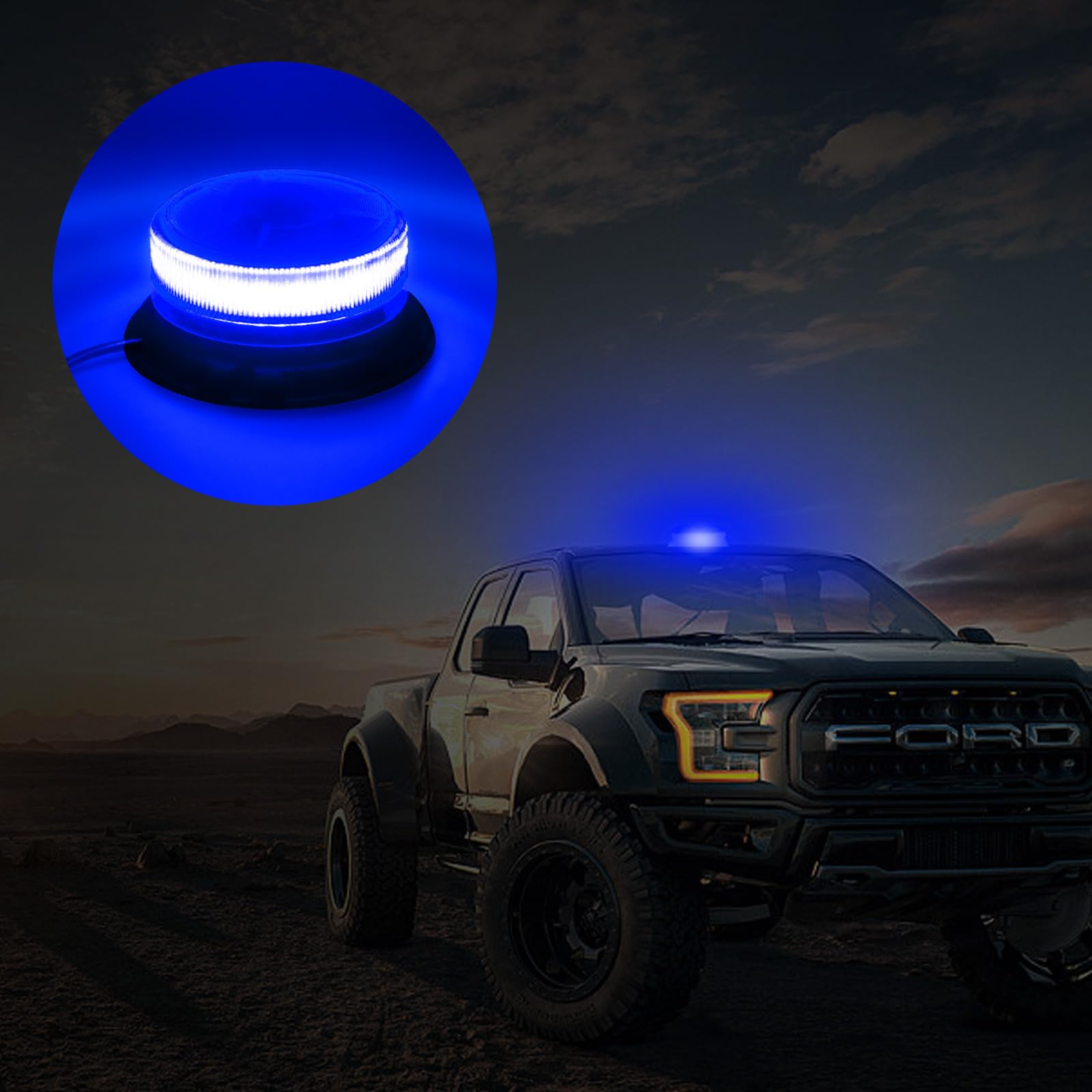 Dinfu Bezprzewodowy reflektor LED 12 V, 9 trybów stroboskopu z akumulatorem, kabel do ładowania, do pojazdów, policji, traktora golfowego, UTV, autobusów samochodowych