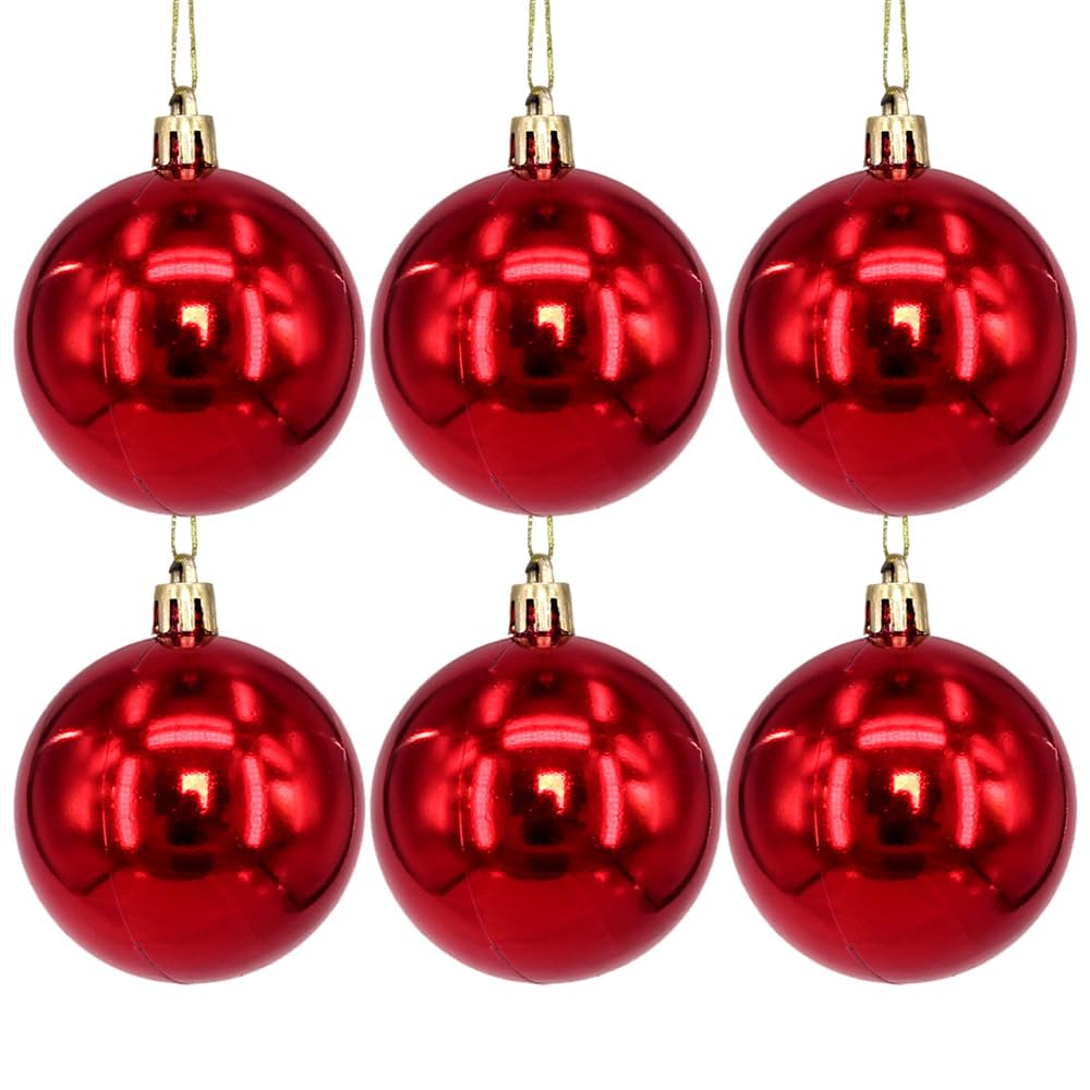 Large Christmas Ball Ornaments for Xmas Tree Decorations Hanging Balls Shatterproof Wedding Holiday Party Decor Shiny Plastic (Red, 6CM 6PCS)