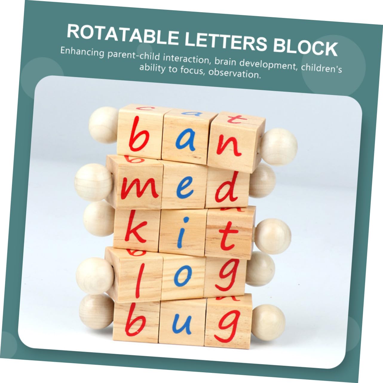 Toddmomy Bloques de Letras Montessori de Madera, 1 Juego, Giratorios
