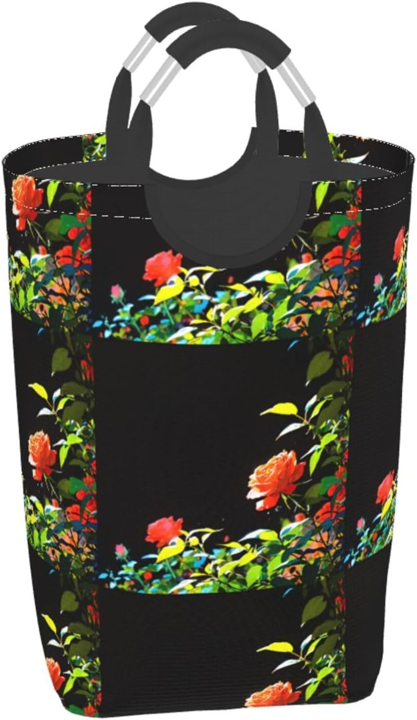Plant Rose Foldable storage bag, 50L capacity, suitable for laundry room, dormitory bedroom, dirty clothes storage basket.