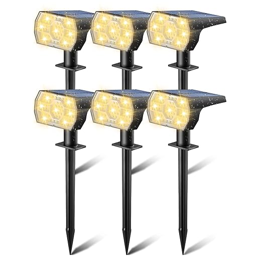 Kaxiida Solar Spot Lights Outdoor Waterproof, 3 Lighting Modes Solar Landscape Lights for Outside, 56LED Solar Powered Lights Dusk to Dawn Pack of 6