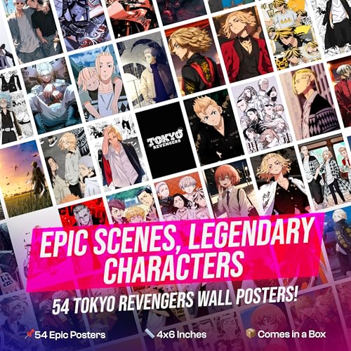 Image of Tokyo Revengers Poster Collage Set of 54 (4x6 Inch) - Wall Art Prints featuring Takemichi, Mikey, Draken, Chifuyu, Baji & More | Durable Home Decor for Fans, Gift for Anime Lovers, Gaming Room Decor, Durable Poster Set, collectible Anime