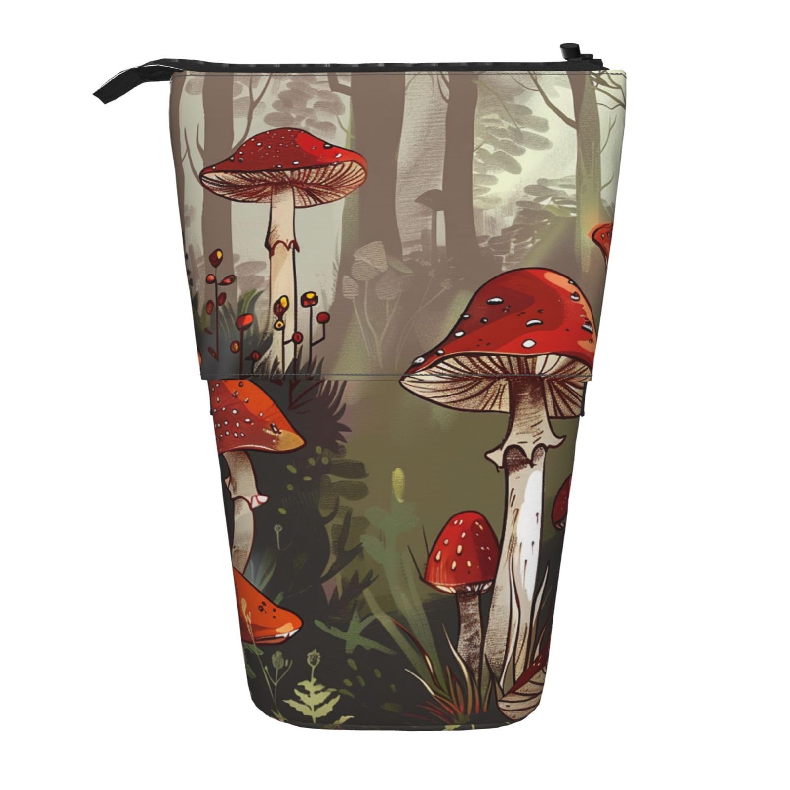 JKSEEPYN Telescopic Pencil Case Pen Bag, Red Mushrooms Prints Cute Pencil Organizer, Portable Pencil Bag for School Office Travel