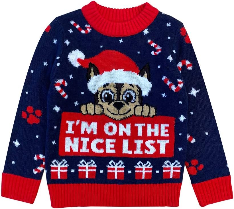 I'm On The Nice List Paw Patrol Chase Toddler Ugly Christmas Sweater Holiday Pullover for Toddler for Boys and Girls
