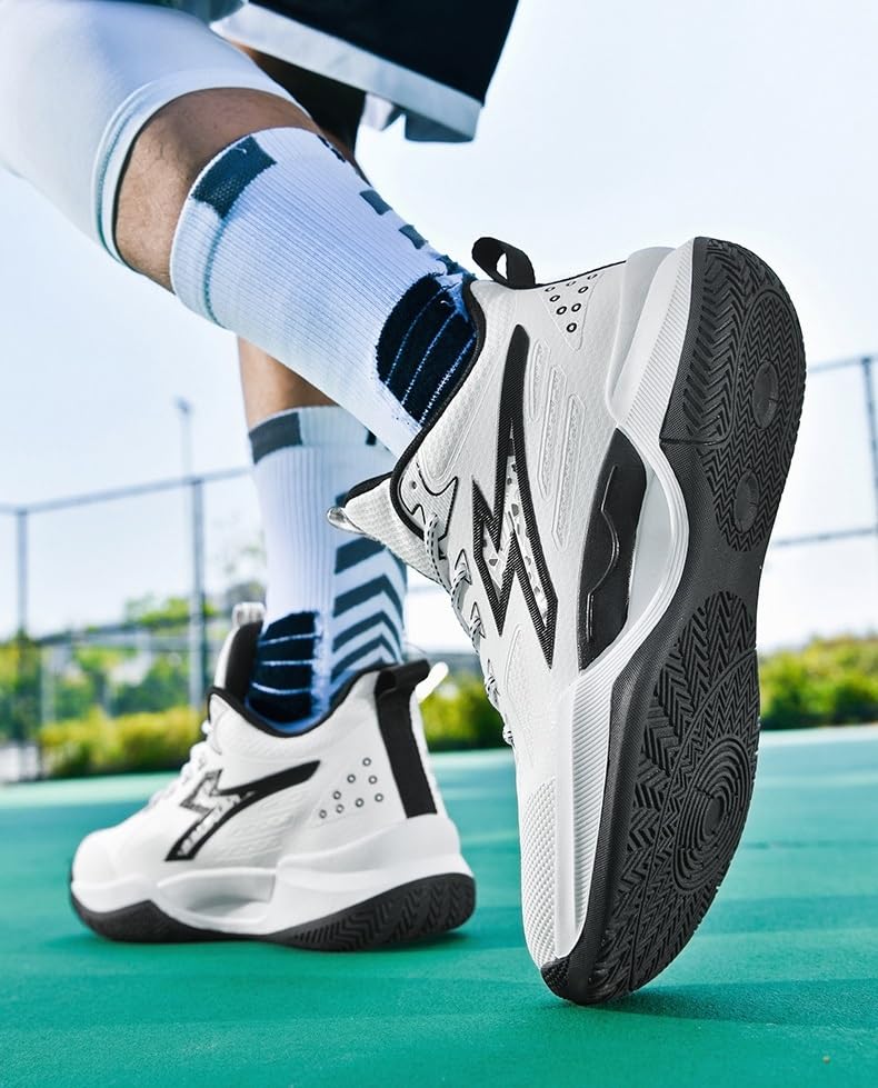 Męskie buty do koszykówki są oddychające, odporne na odbicie, odporne na zużycie, antypoślizgowe, amortyzujące sportowe buty treningowe(White,42 EU)