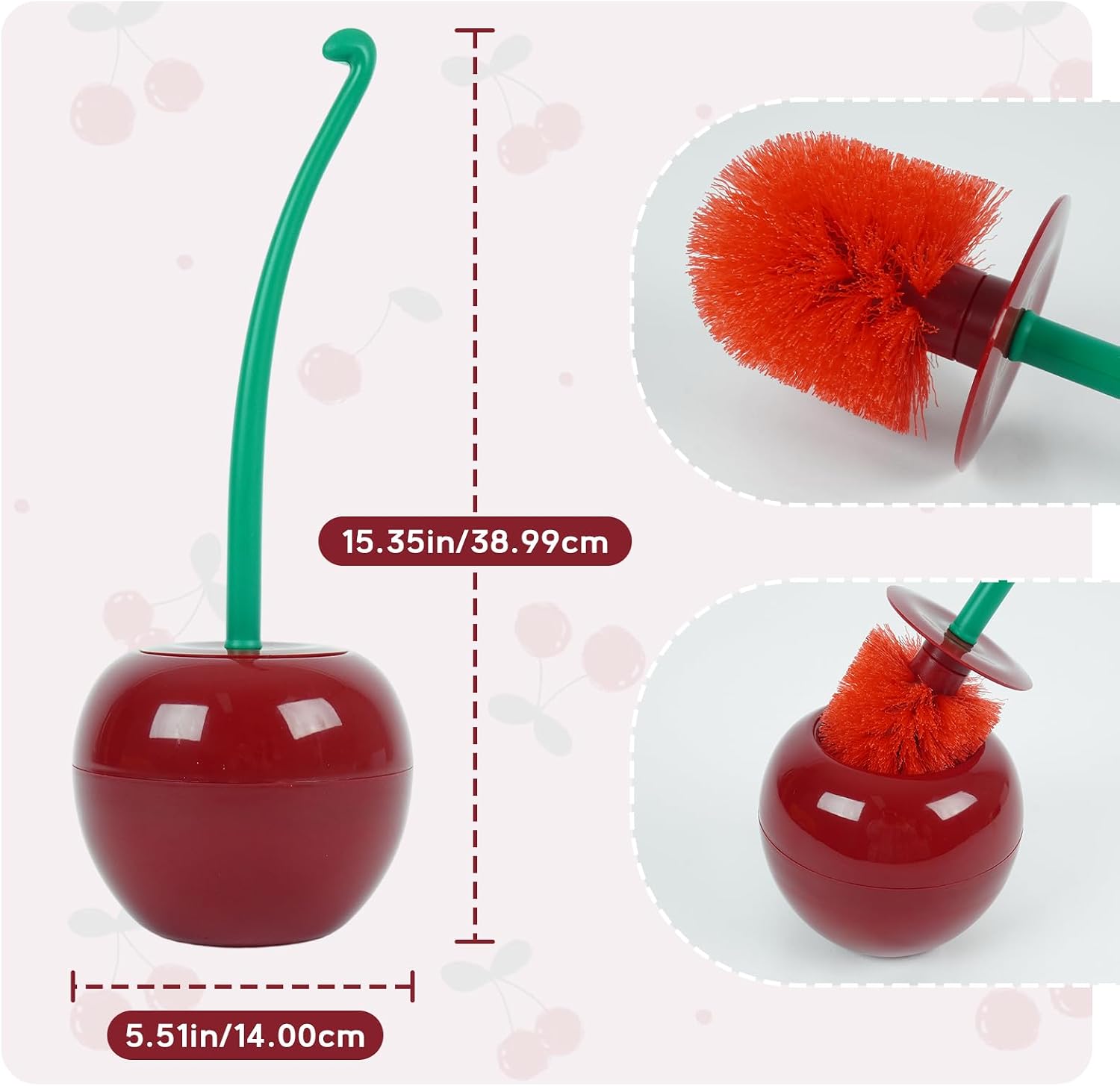 DORA BRIDAL Toilet Brush and Holder Set, Cute Cherry Toilet Brush and Bowl with Long Handle, Bathroom Household Tool Cleaner Accessories for Cherry Shape Decor(1 Brush, 1 Holder) (Red, One Size)