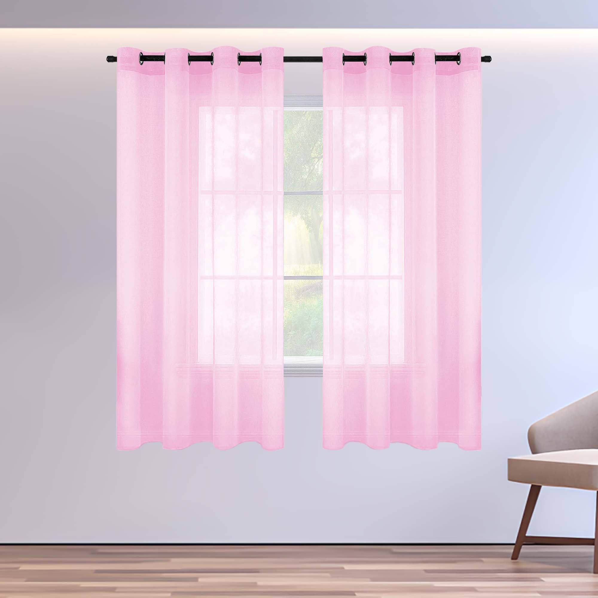 Rideaux voilages rose 160x300 cm semi transparents à oeillets pour salon et grande fenêtre de chambre