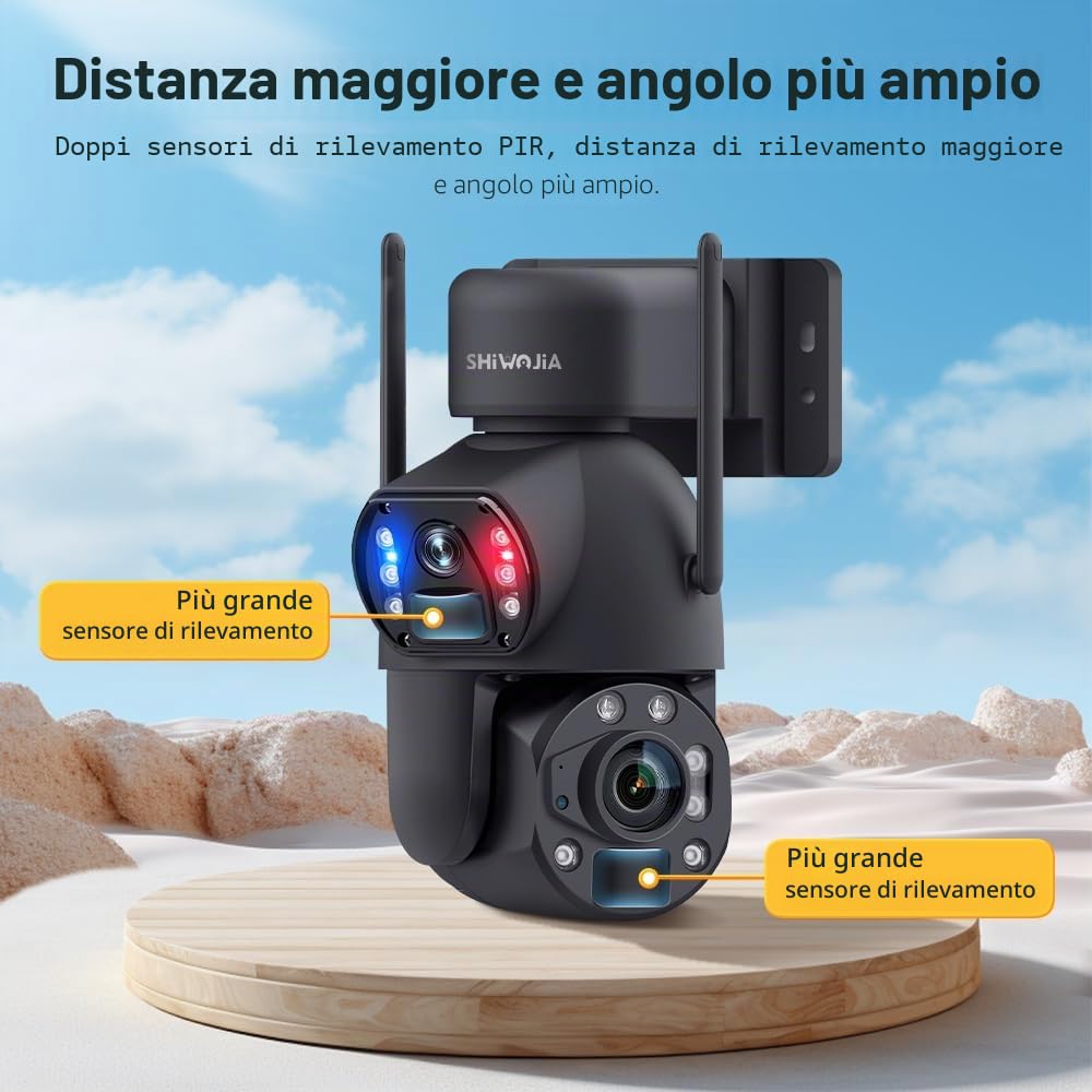 SHIWOJIA 3G/4G LTE Telecamera di Sorveglianza Solare con 20W Pannello Solare Batteria 20.000mAh, Doppia Lente, 36X Zoom, Visione Notturna Colore, Rilevamento Umano/Veicolo/Animale