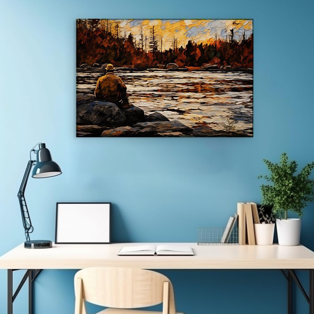 Canvas for Living room. Solitary Reflections at Twilight's Embrace, 27 x 18 inch Canvas Wall Art - Contemporary Masterpieces - Modern Home Decor - 69x46 cm (27x18 inch)