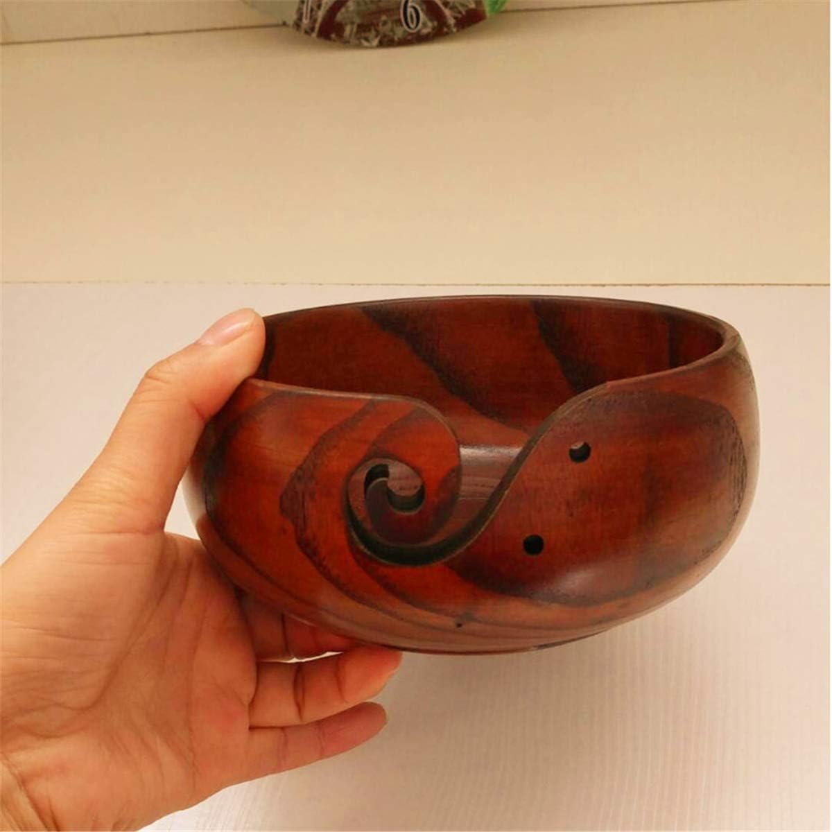 Joyeee Wooden Yarn Bowl Largest, 1 PCS Premium Knitting Storage Accessories & Supplies, Yarn Holder for Knitting and Crochet Yarn Winder, Handcrafted Yarn Ball Bowl Brown Box #04