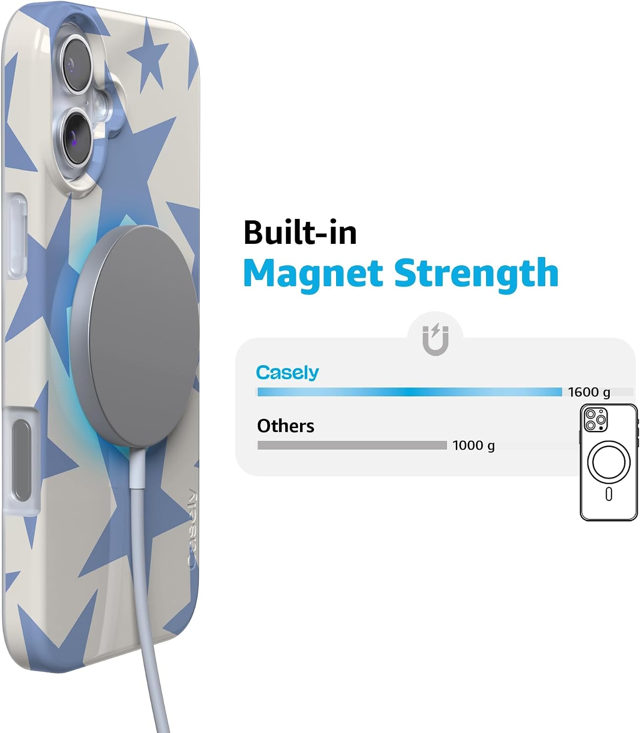 Casely iPhone 16 Case | Stars Align | Blue & White Stars | Compatible with MagSafe | Classic Ultra Slim Design