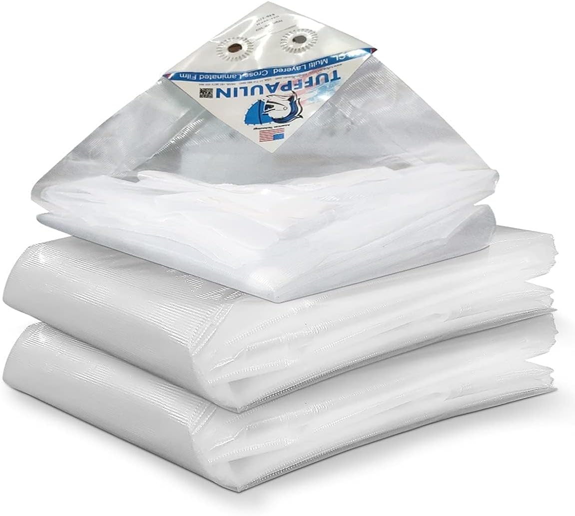 TUFFPAULIN 12FT X 6FT 120 GSM Transparent Heavy Duty Tarpaulin Tirpal Tadpatri Tharpai Thadika, Extra Strong, Eyelets, UV Resistant, 100% Waterproof Virgin, 6 Layer MLCL 3D Rib Technology-1 No.