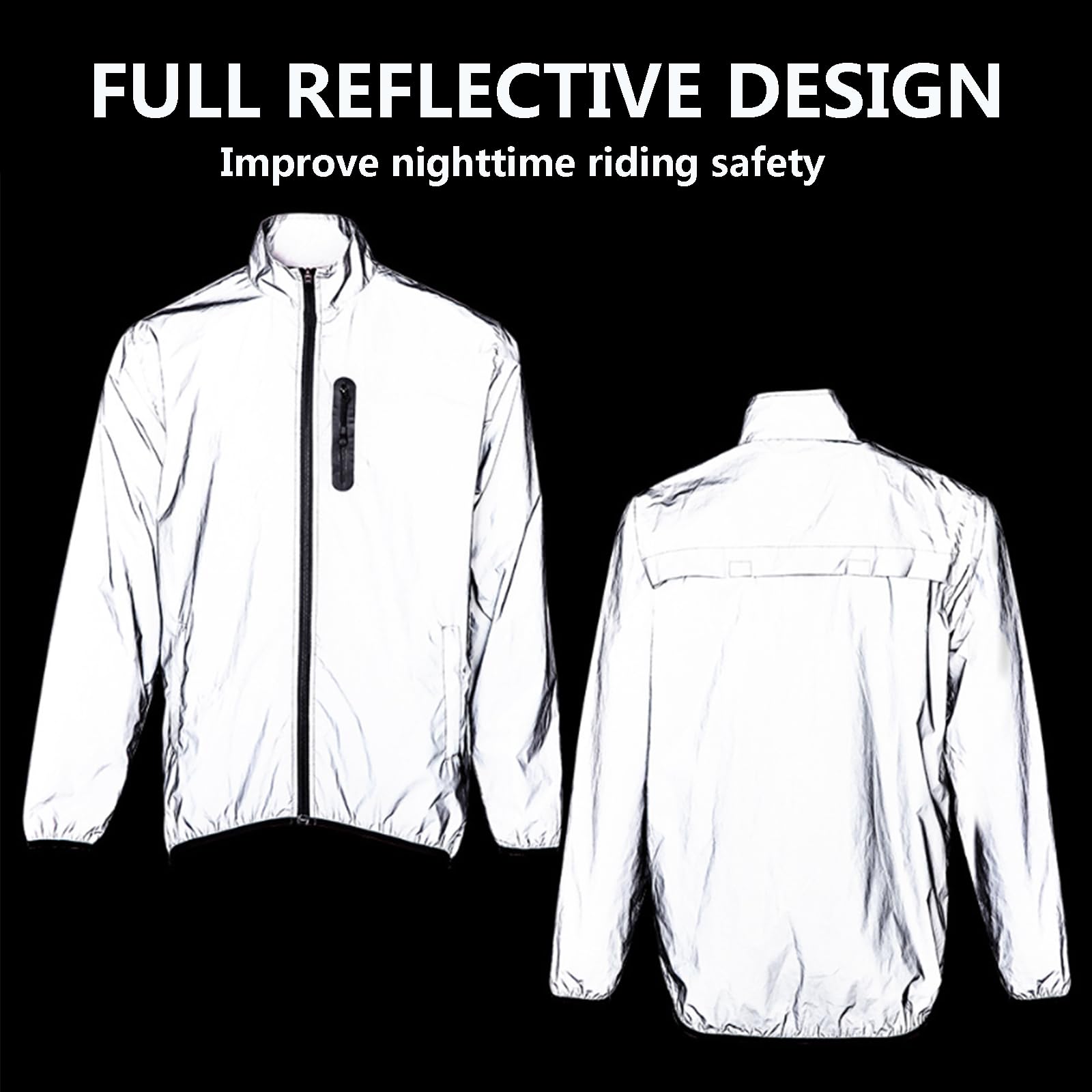 Reflektierende Jacke für Herren Nachtleuchtende Bomberjacke Winddicht Wasserdicht Atmungsaktiv Leichte Fahrradjacke mit Taschen,Silver-XL
