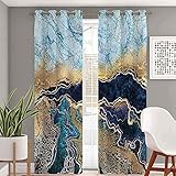 MASACANDY Atomack Wavy Blackout Grommet Curtains 108 Inch Length, Abstract Blue Marble Fake Stone...