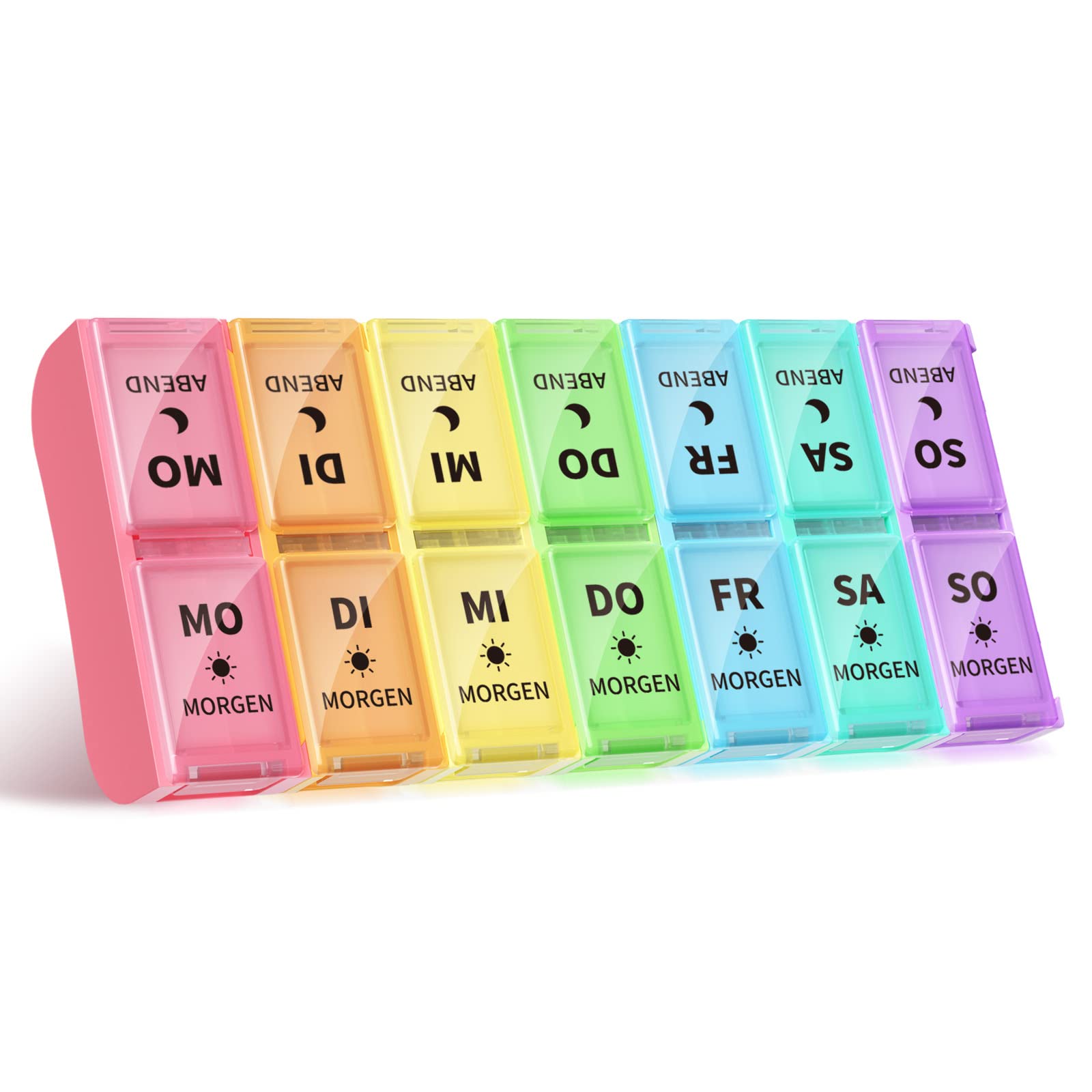 Opret Deutsche Tablettenbox 7 Tage 2 Fächer Morgens Abends, Abnehmbar Pillendose 7 Tage 2 Fächer, Pillenbox Medikamentenbox 7 Tage Tabletten Wochenbox Tablettendose Tablettenbox 14 Fächer