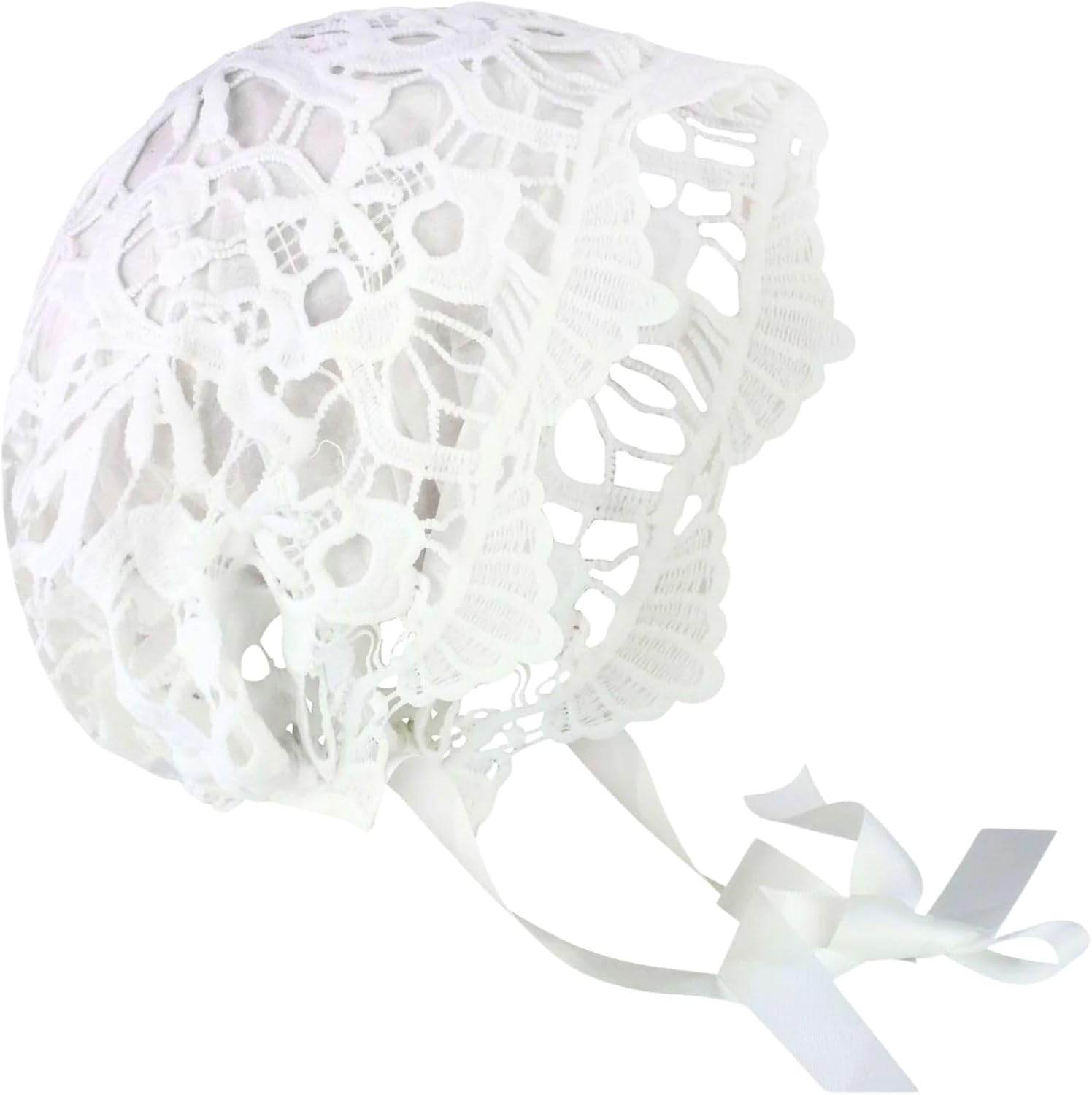 Baby Girls White Lace Christening & Baptism Dress – Elegant Lace Overlay with Matching Bonnet, Heirloom Quality