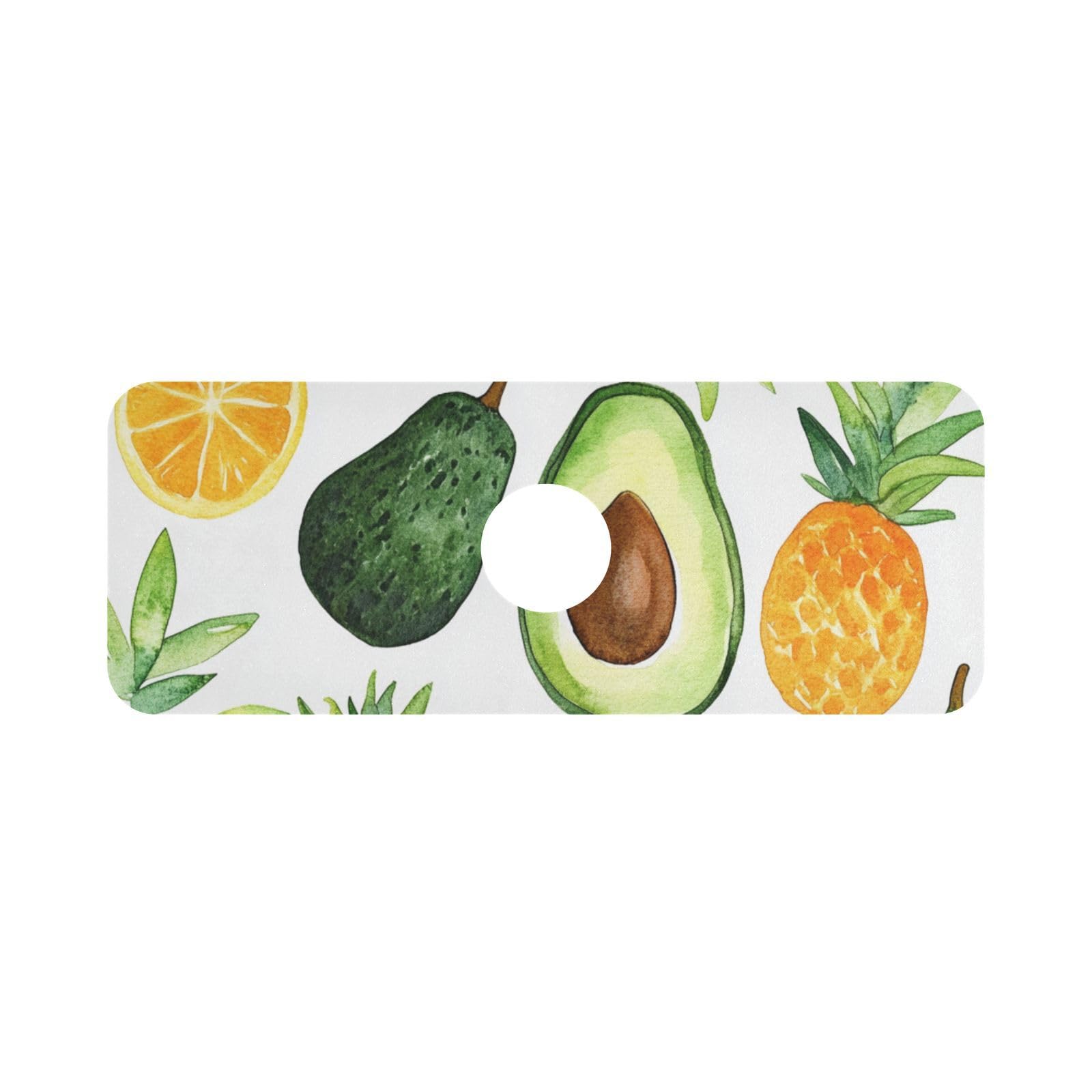 Cartoon Green Avocados Pineapples Kitchen Sink Splash Guard Faucet Mat Diatomite Absorbent Pad for Bathroom RV 14.7x5.4in 1PCS water
