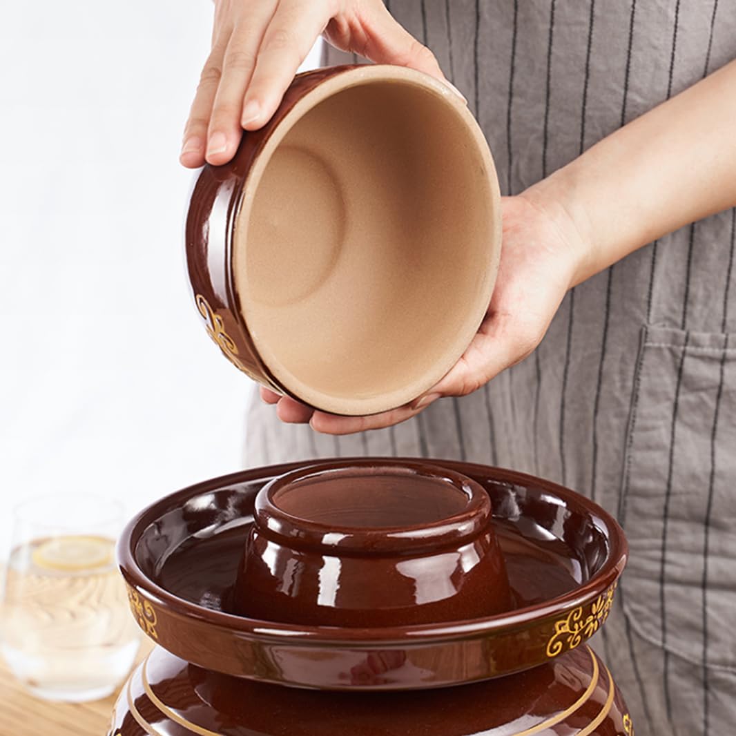 Ceramiczny słoik na ogórki z pokrywkami, duży tradycyjny chiński porcelanowy słoik na ogórki, ceramiczny garnek do fermentacji z uszczelką wodną (8 l)(8L)