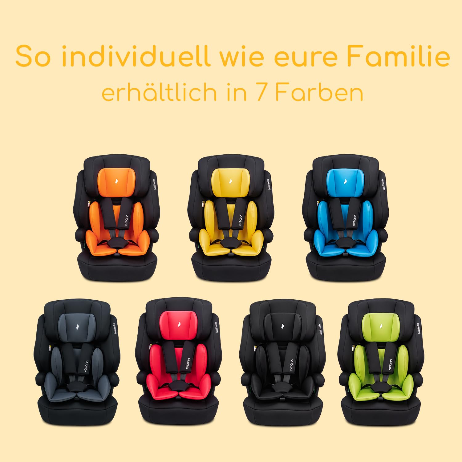 Osann Jazzi Isofix Kindersitz ab 1 Jahr (76–150 cm), Kindersitz mit Isofix | mitwachsender Kinderautositz, Kindersitz 9-36 kg mit Isofix & Top-Tether, Schutz & Geborgenheit auf jeder Fahrt – Black