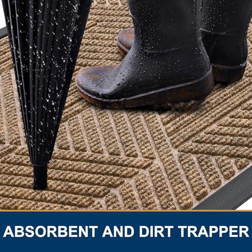Smiry Front Door Mat Outside Entrance, Heavy Duty Sturdy Natural Rubber Doormat, Trap Dirt and Moisture, Easy Clean Low Profile Welcome Floor Mats for Indoor Outdoor Entry, 36x24 Inch, Coffee
