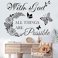 CASADECOR 'With God All Things Are Possible' Vinyl Wall Decal - Peel & Stick Bible Quote Sticker, Butterfly Moon Christian Home Decor for Living Room Bedroom