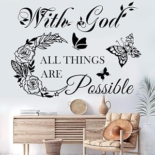 CASADECOR 'With God All Things Are Possible' Vinyl Wall Decal - Peel & Stick Bible Quote Sticker, Butterfly Moon Christian Home Decor for Living Room Bedroom