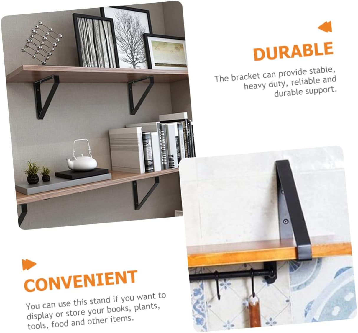 Homoyoyo 2pcs Heavy Duty Bracket Shelf Supports Wall Shelf Brackets for Home Decor for Kitchen Bathroom and Living Room Shelving