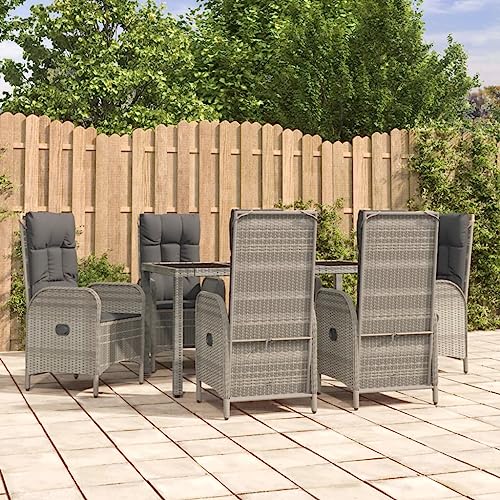 KCCKOM Garden Furniture Set 7 Piece Patio Dining Set with Cushions Gray Poly Rattan