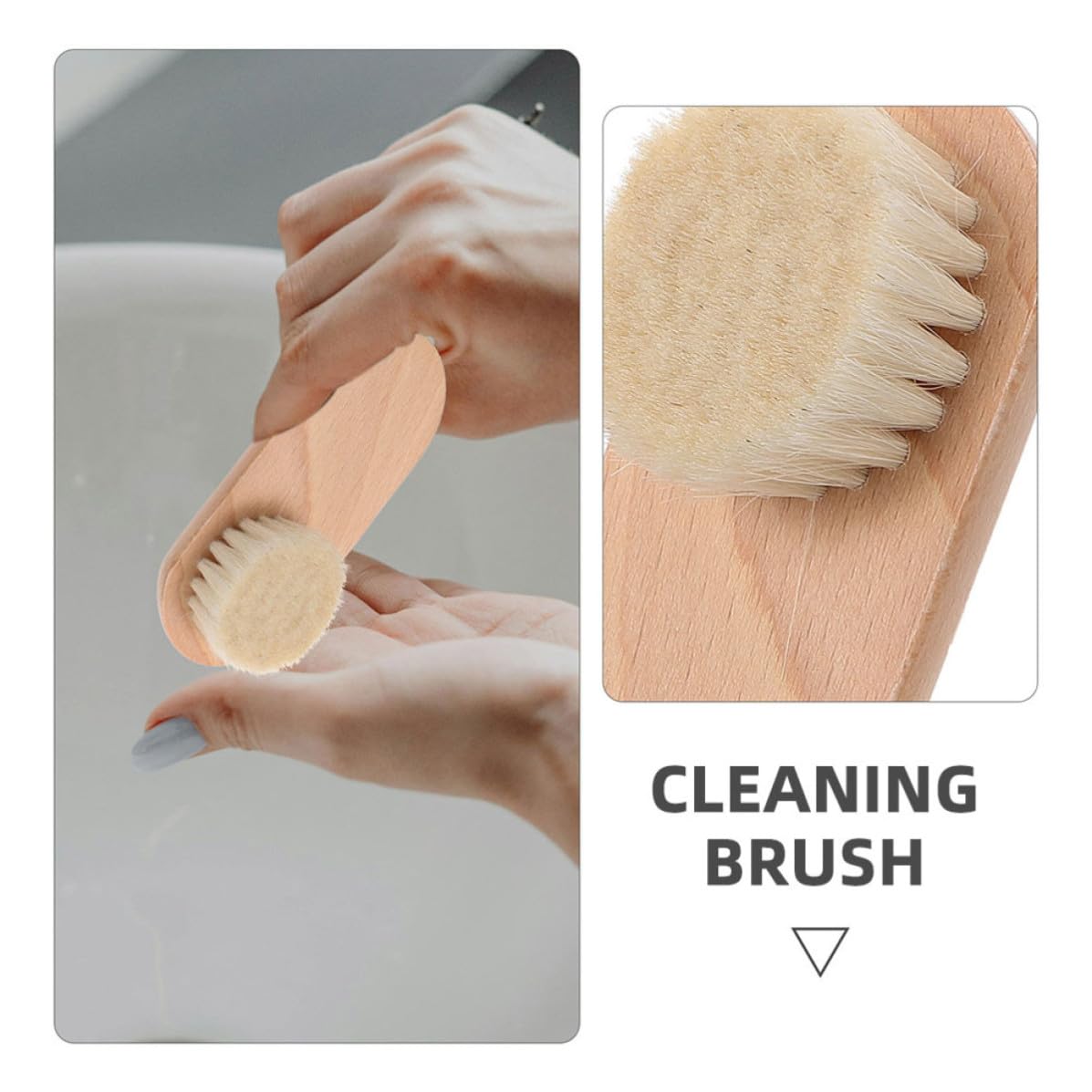 2pcs Nail Cleaning Brushes with Comfortable Brush Head and Multifunctional Design Beech Wood and Wool Material for Manicure and Personal Care