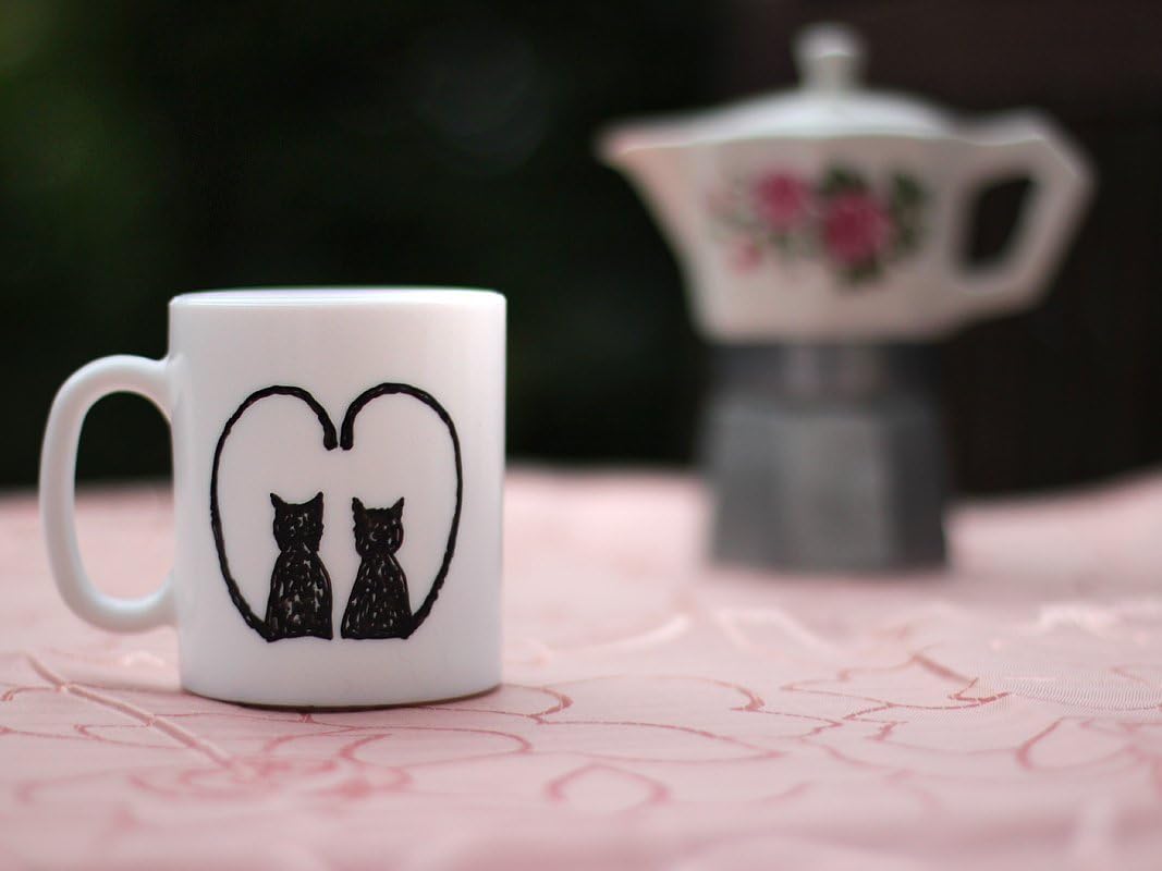 Hand Painted Cat Mug, Cat Lover Gift, Couple Gifts