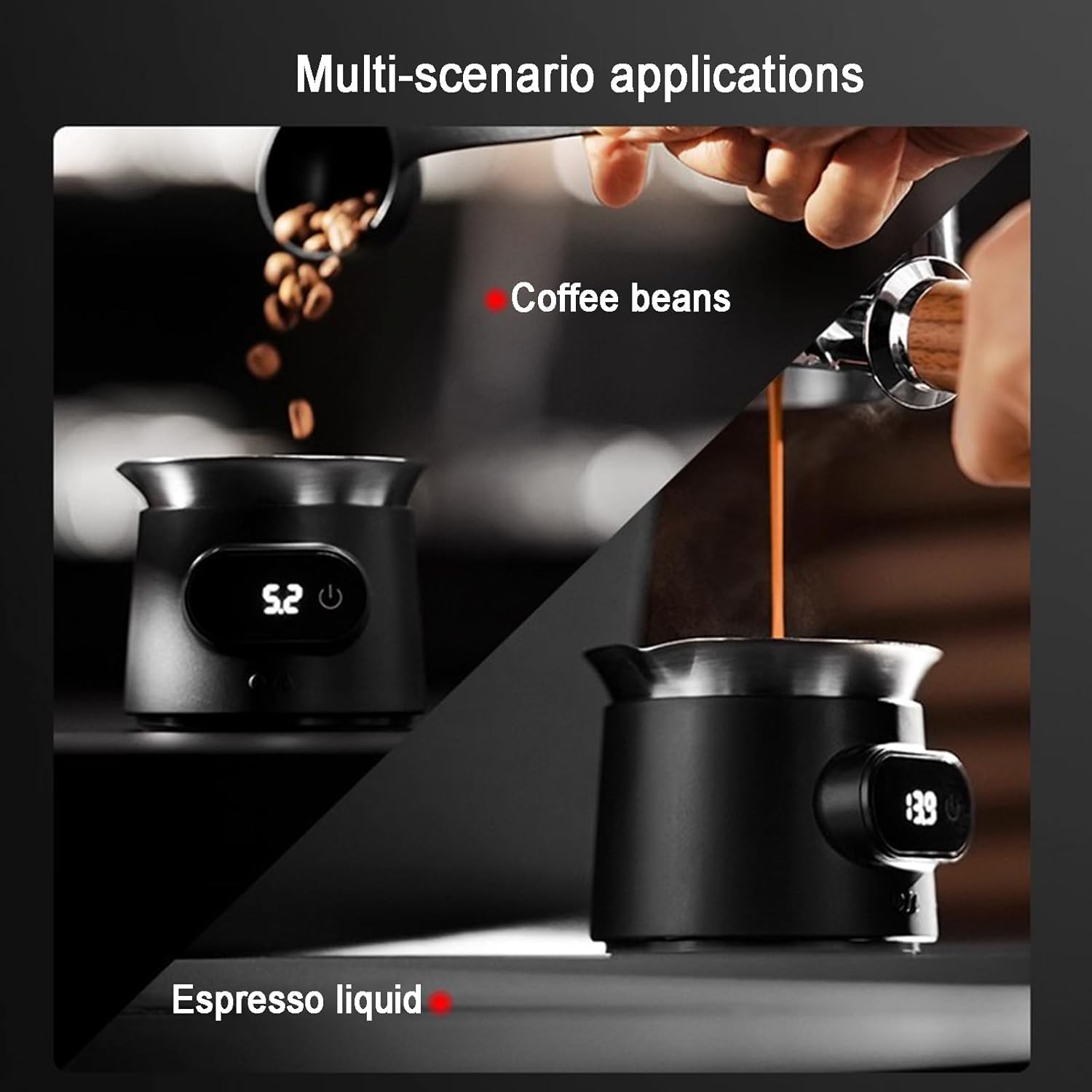 Báscula para café LED con taza de goteo, báscula digital para café, con pantalla táctil LED, rango de medición de 0,2 g a 500 g, precisión de 0,1 g, precisión de modo dual, para dosificar, accesorios