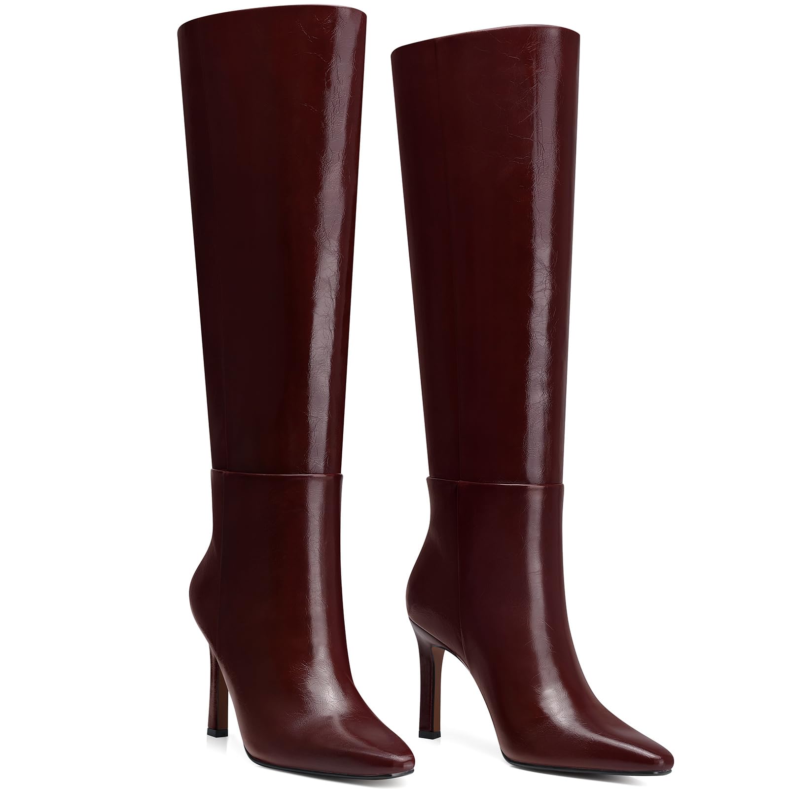 Womens Knee High Boots Comfortable Stiletto Heels Boots - Heeled Wide Calf Tall Booties Women - Brown Leather